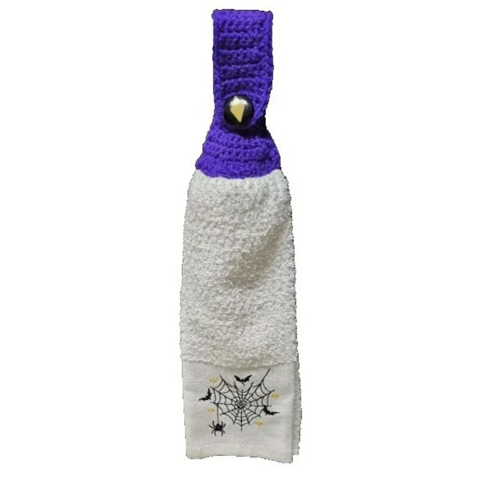 Halloween Crocheted Hanging Kitchen Hand Full Towel Spider Web Vintage Button